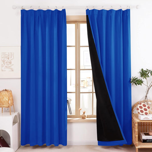 Deconovo 1st Grade Blackout Curtains, Width 100cm Length 230cm, Royal Blue, Memory Processed, Completely Blackout, UV Protection, Thermal Insulation, Energy Saving Measures, Day/Night Blindfold, Set of 2