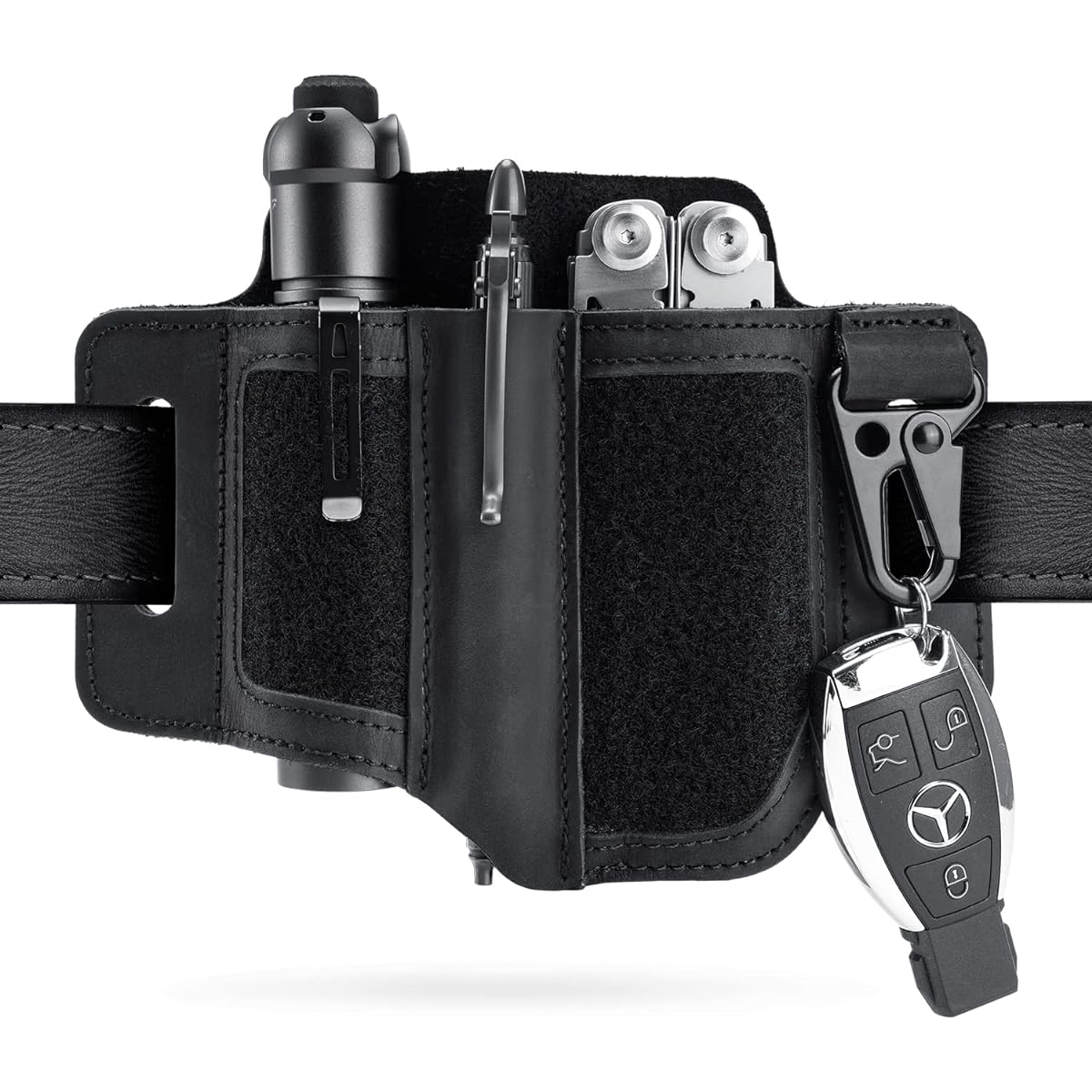 VIPERADE PL3 Multitool Sheath, Leather Sheath with DIY Patch Area, EDC Pocket Organizer for Men, Leatherman Sheath with Pen Holder Flashlight Holder, EDC Belt Organizer with Keychain