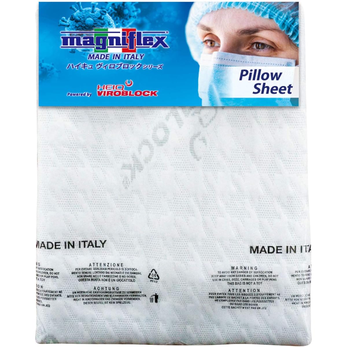Magniflex Anti-Virus Pillow Cover VIROBLOCK Pillow Sheet (80 x 50 cm) [Official Direct Sales] Odor Resistant Anti-Bacterial Safe Relief Healthy Good Sleep Deep Sleep Sheet VIROBLOCK Made in Italy Magniflex