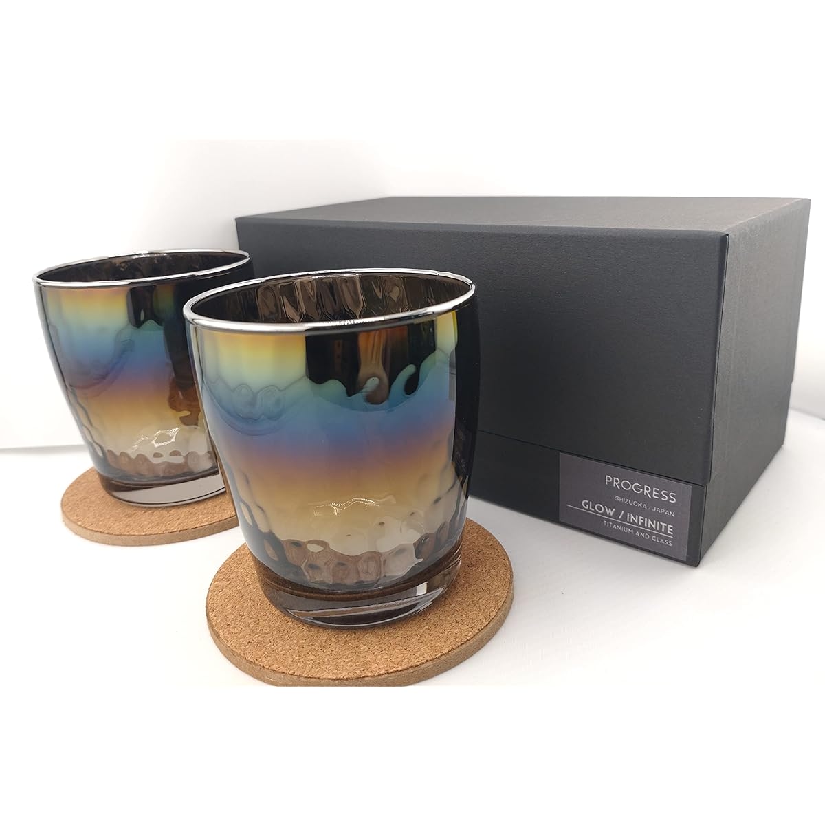 PROGRESS Stylish Rocks Glass Titanium Mirror Genuine Made in Japan Celebration Father's Day Gift Present Whiskey Wine Mellow Alcohol Comes with Cork Coaster (Glow Infinity × Infinity)
