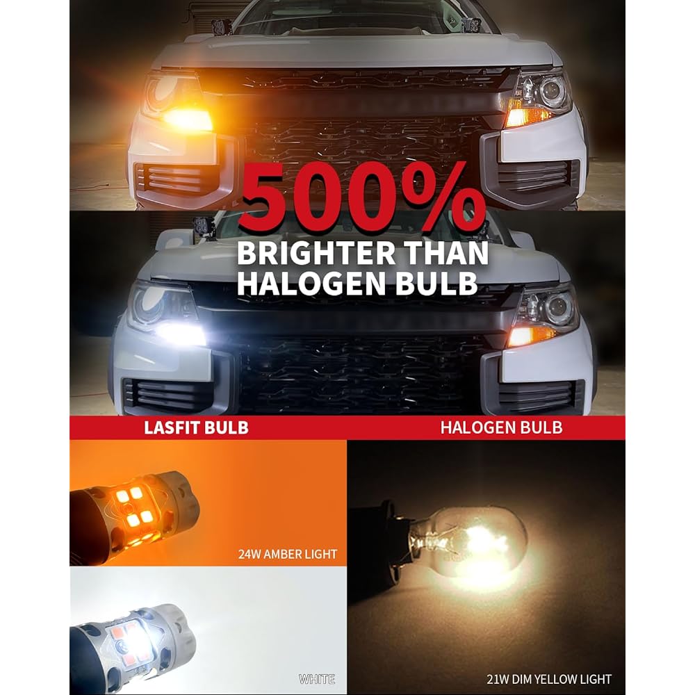 LASFIT 7443 7444 Switchback LED bulb front blinker CANBUS Error Free White Amber 2023 500%bright blinker 7443NA 7444NA W21W DRL Parking Light resistor Hyperfrash prevention (2 pieces)