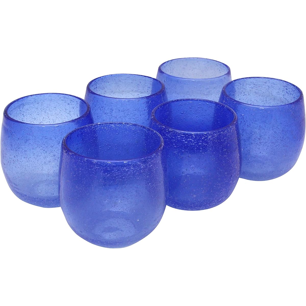 Minton Castle Enterprise New [Commercial Use Set] Instagrammable Tropical Style Bubbly Glass (Large) Blue Set of 6