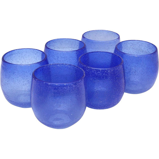 Minton Castle Enterprise New [Commercial Use Set] Instagrammable Tropical Style Bubbly Glass (Large) Blue Set of 6