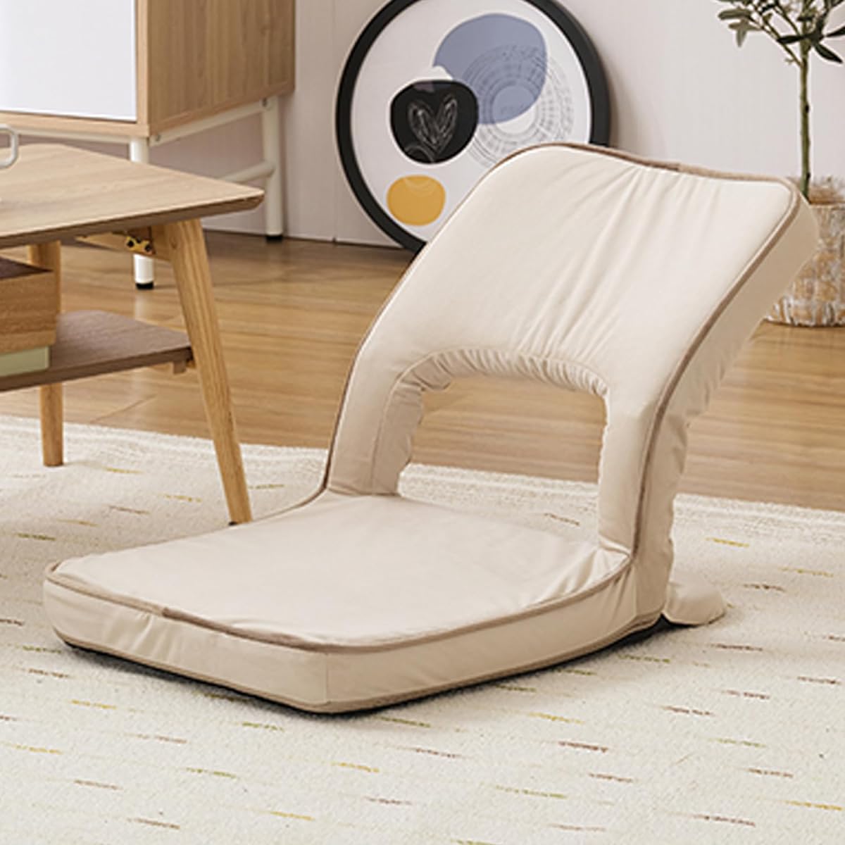 Doshisha A chair that supports your back and is comfortable to sit on. Compact. On the bed. Stylish and cute. Dull color. Your butt fits into the hole in the backrest. Velor fabric that is gentle to the touch. Can be folded and stored. Reclining. Comes w