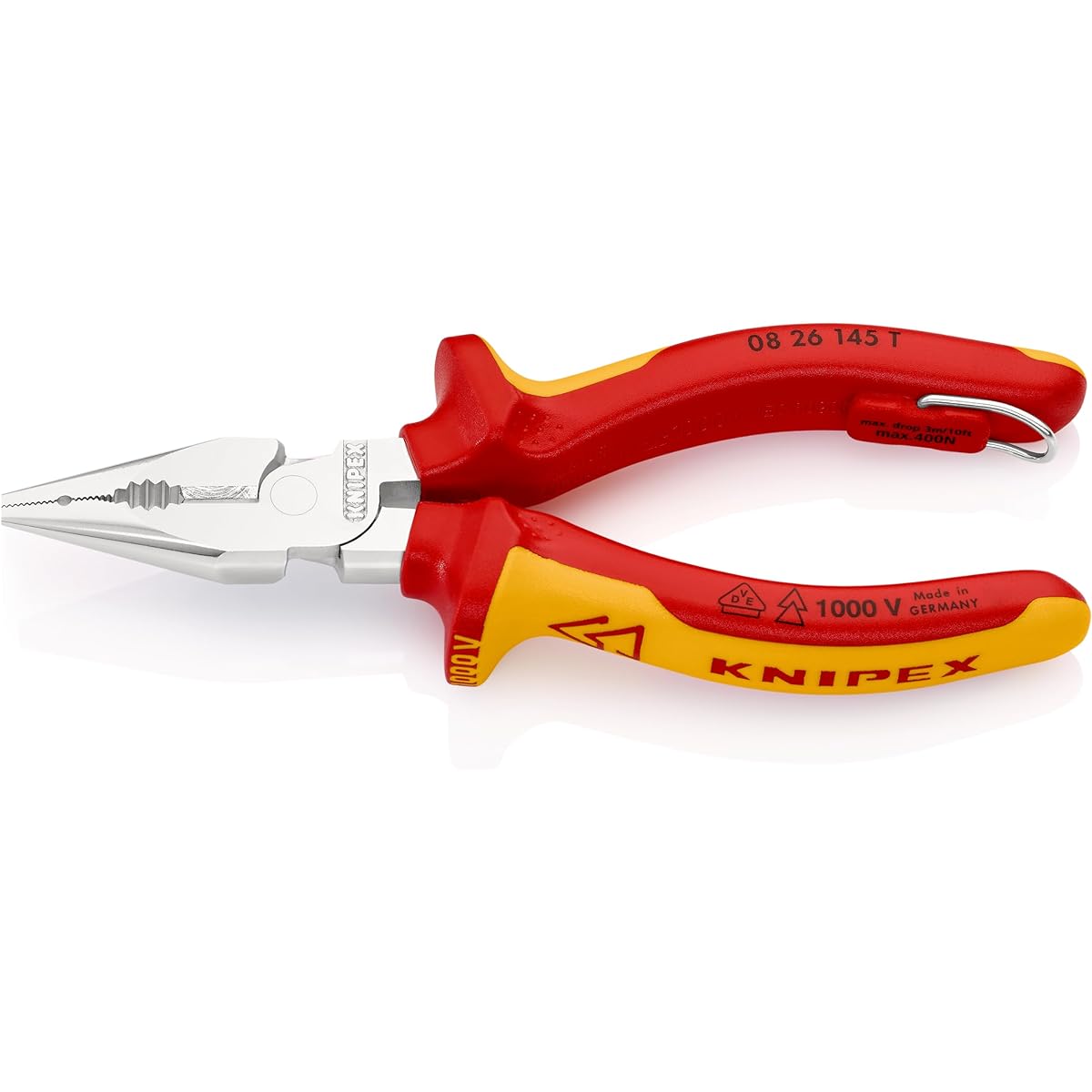 KNIPEX Pliers KNIPEX 0826-145TBK Insulated Needle Nose Pliers Fall Proof (BK) 0826-145TBK