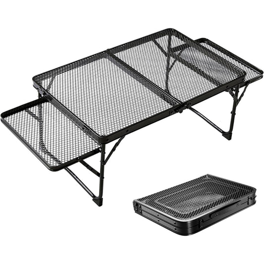RUNCTY Camping Table Mesh Outdoor Table with Side Table Heat Resistant Folding Low Table Lightweight Compact BBQ Table Aluminum Load Capacity 50kg BBQ Climbing Camping Equipment Portable (Black)