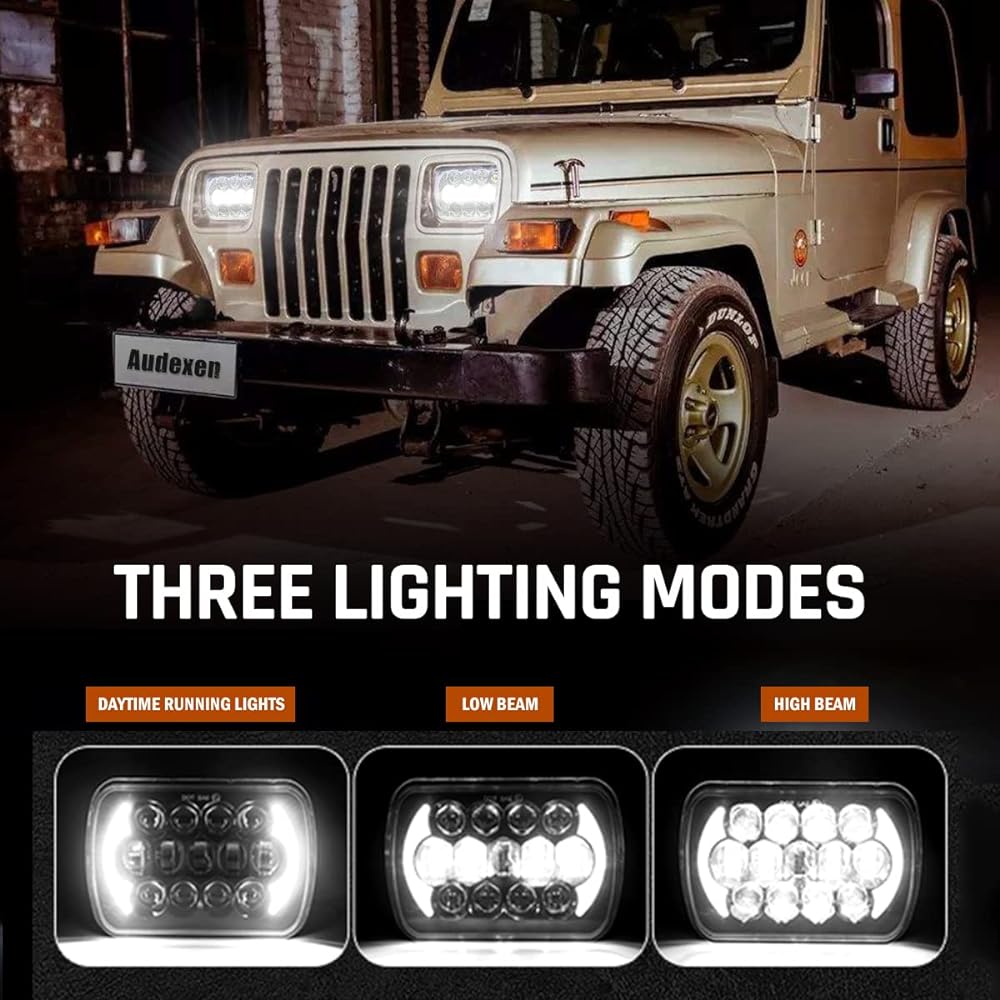 105W 5x7 7x6 inch high -low beam LED headlight gapler YJ Cherokee XJ H6054 H6054LL 69822 6052 Angel Eyes DRL (chrome, 2)