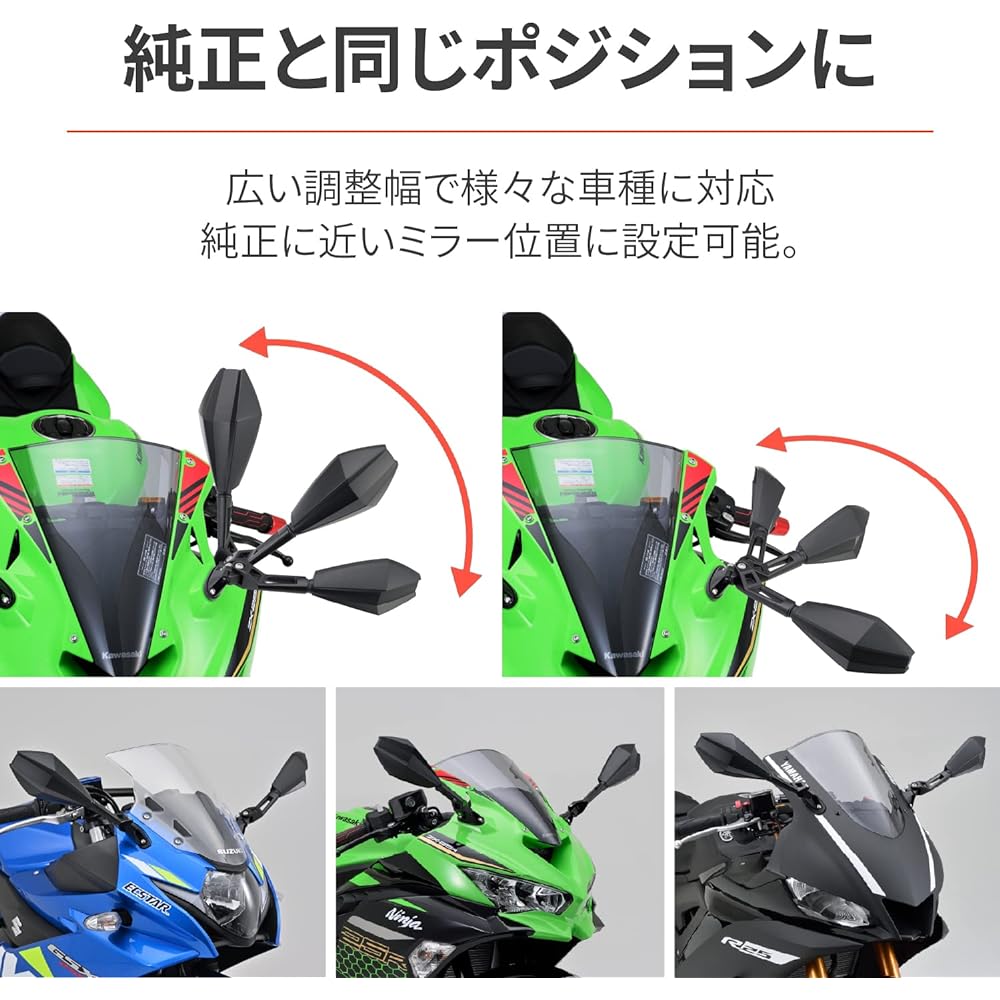 Daytona High Visibility Mirror for Motorcycles Cowl Mirror 1 on each side Right only 6mm bolt Mounting pitch 26-54mm Compliant with new safety standards Lightweight Wide Angle Edge Short 16934