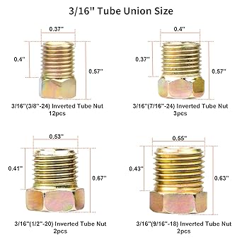 MAHLER GATES 35 Peace Brake Line Contribution Nut 3/16 Inches and 1/4 inch brake line tubes