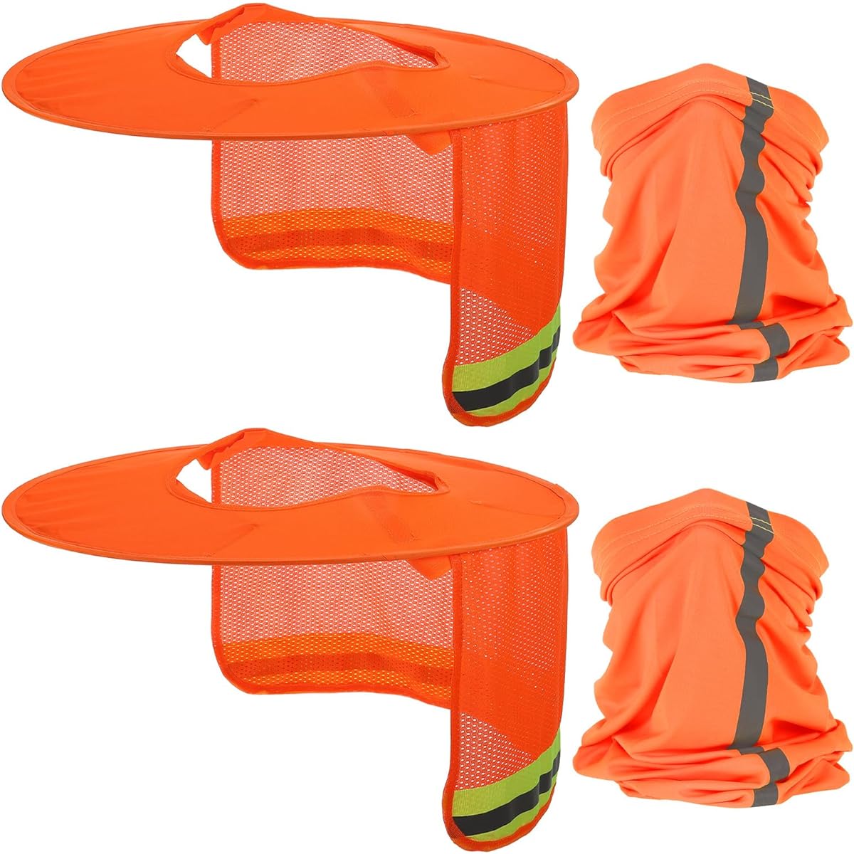 PATIKIL Hard Hat Sunshade 4 Pieces Sun Neck Protection Mesh Full Brim and Neck Gaiter Scarf High Visibility Reflective Hard Hat Accessories Fluorescent Orange