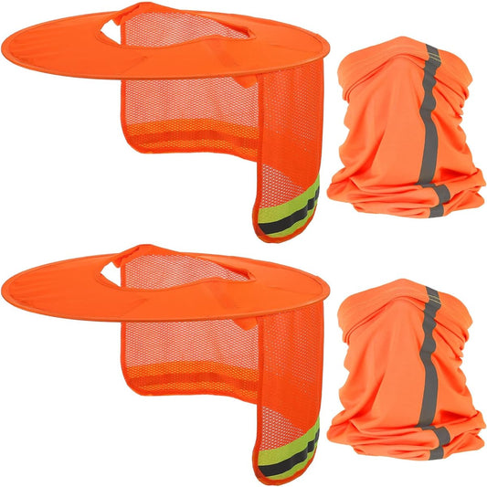 PATIKIL Hard Hat Sunshade 4 Pieces Sun Neck Protection Mesh Full Brim and Neck Gaiter Scarf High Visibility Reflective Hard Hat Accessories Fluorescent Orange