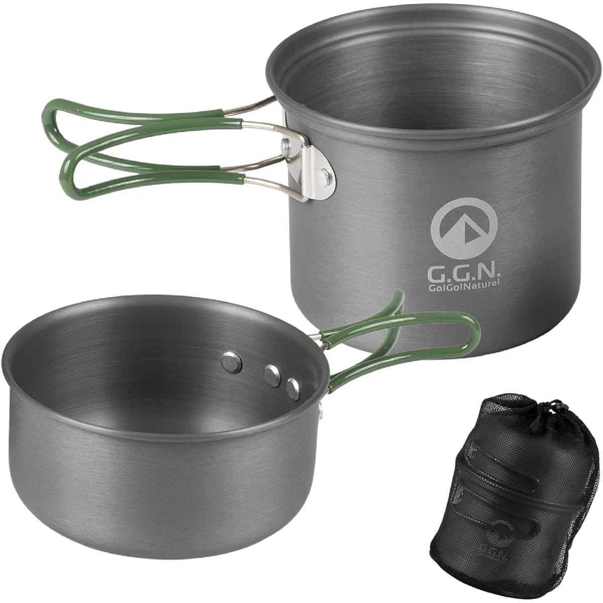 GN Cooker Aluminum Pot, Lightweight, Compact, 230g, Cooking, Outdoor, Camping, Gray/Green