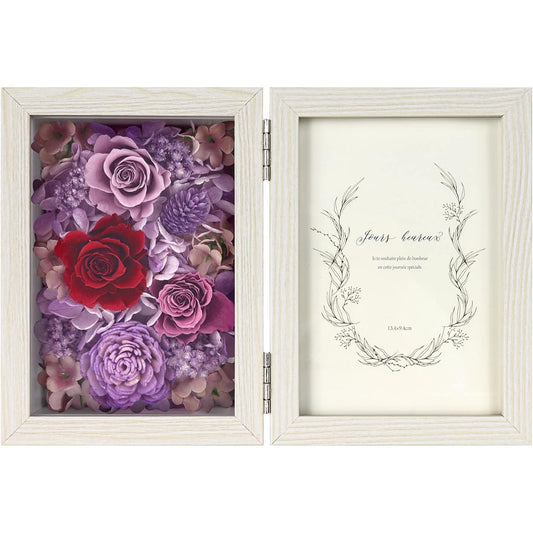 (Nanairokan) Preserved Flower Photo Frame Photo Frame Retirement Gift Flower Wedding Gift Flower Present Flower Rose Birthday Photo Stand Vertical (Purple)
