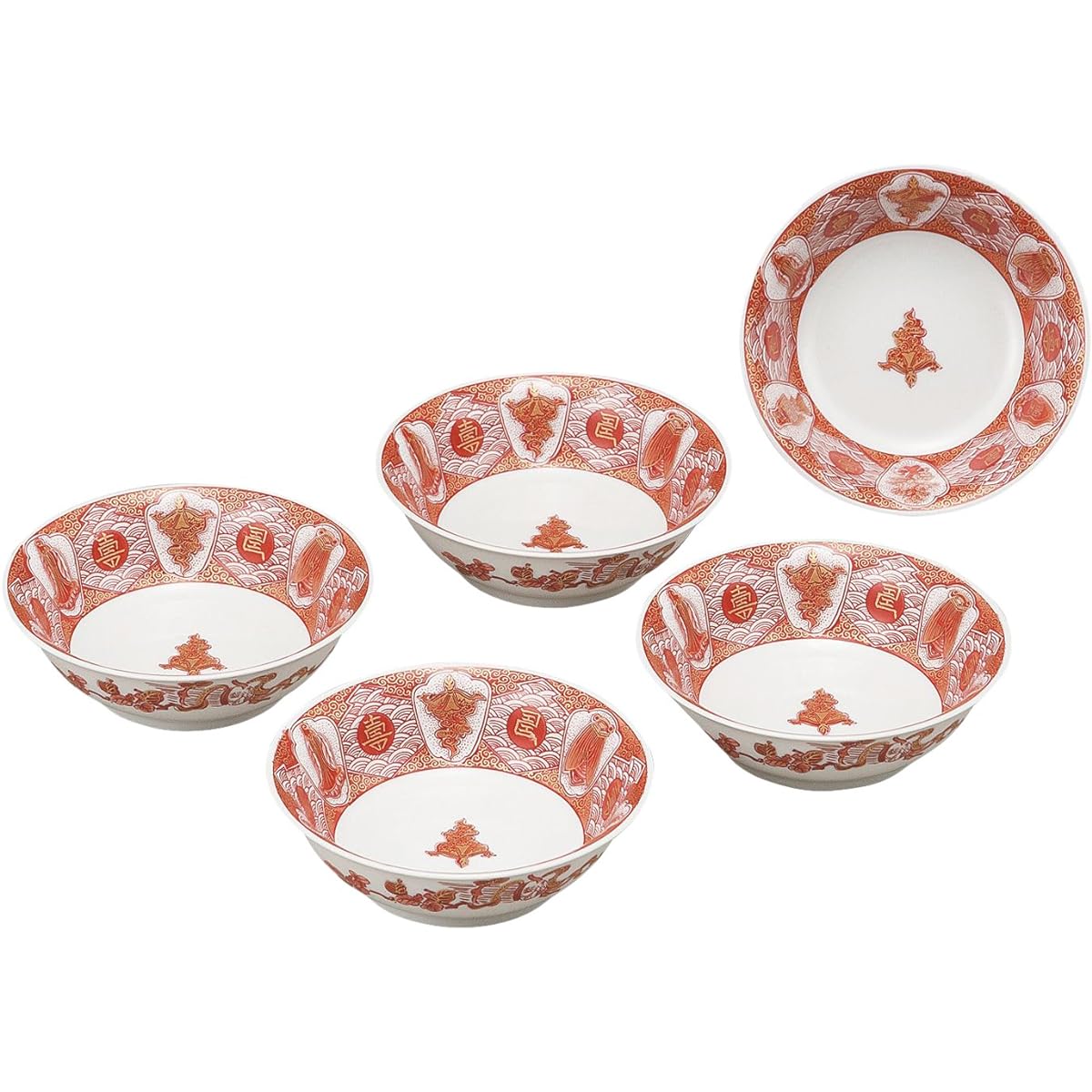 Kutani ware No. 4 small bowl (set of 5) Aka-e treasure pattern K4-238