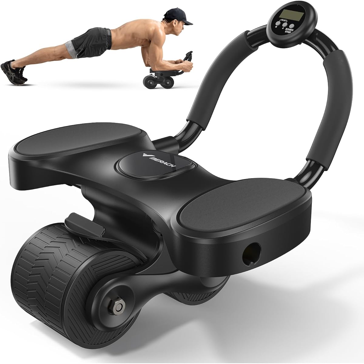 MERACH Abs Roller with Knee Mat, Ab Wheel, Quiet, Two Wheels, High Durability, Abs Training Equipment, Exercise Roller, Stretching, Diet Equipment, Men/Women, Beginners/Advanced