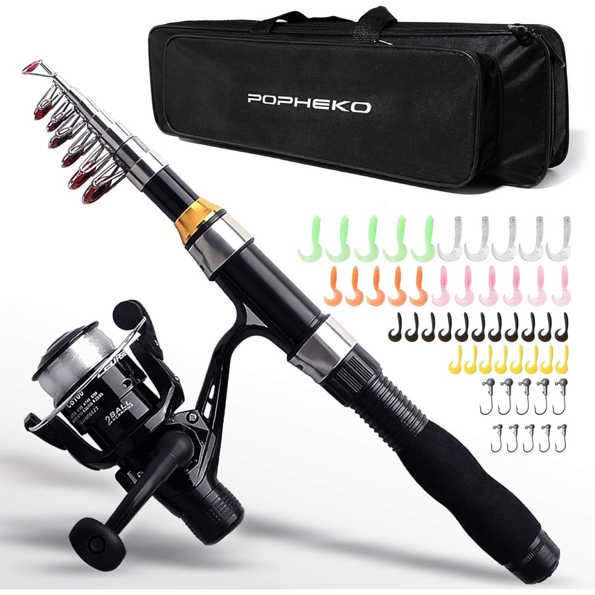Fishing Set, Lure Set, Fishing Rod Set, Beginners, Children, Spinning Reel, Sea Fishing, Throwing Fishing, Fishing Tackle, Fishing Rod Set, Fishing Tackle Set, Compact, Rod with Reel, Lure with Line, Fishing Bag Included (1.7m)