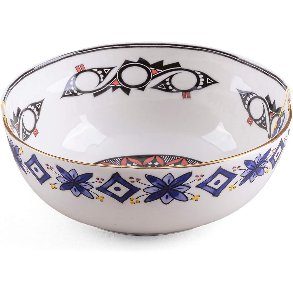 SELETTI Deep Dish Hybrid Bowl 15cm TIWANAKU Stylish Hybrid Dish Bowl Tableware Western Oriental Floral Pattern Round Modern Durable