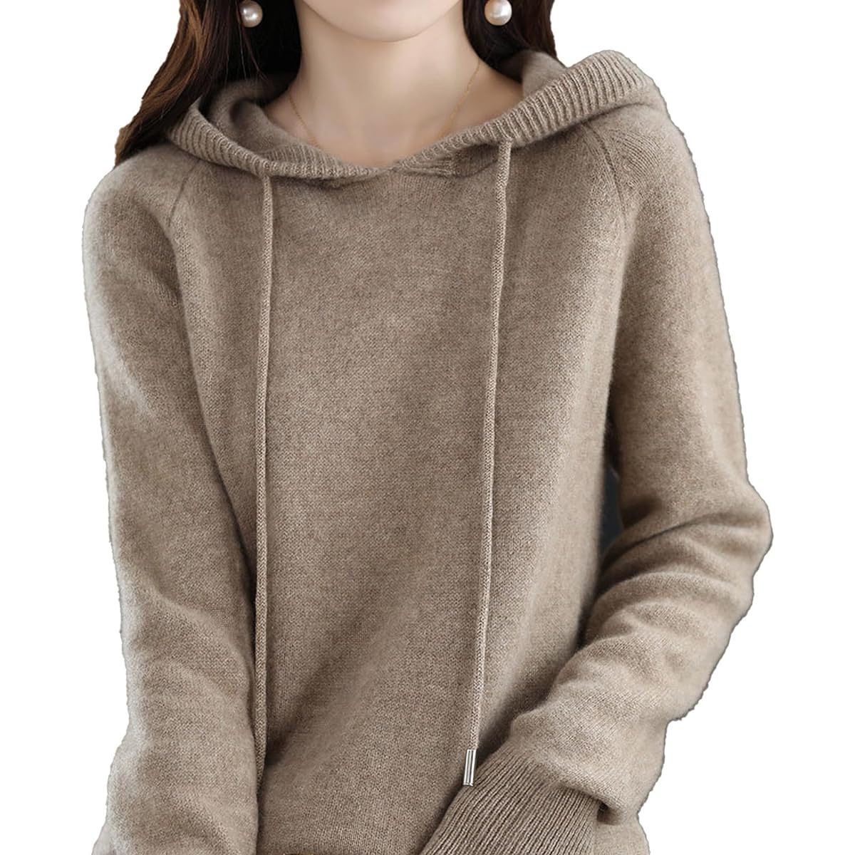 V.for.M Hooded Knit Women's Parka Long Sleeve Pullover Loose Autumn/Winter Tops