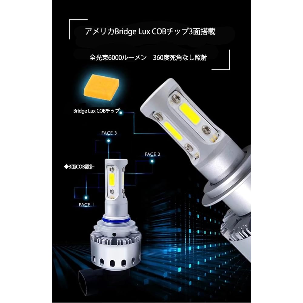 e-auto fun LED headlight/fog lamp one-touch installation H7 American Bridge Lux Equipped with 3 COB chips 6000LMX2 45WX2 6500K DC12V-24V White Set of 2 with one year warranty LM7PH70502