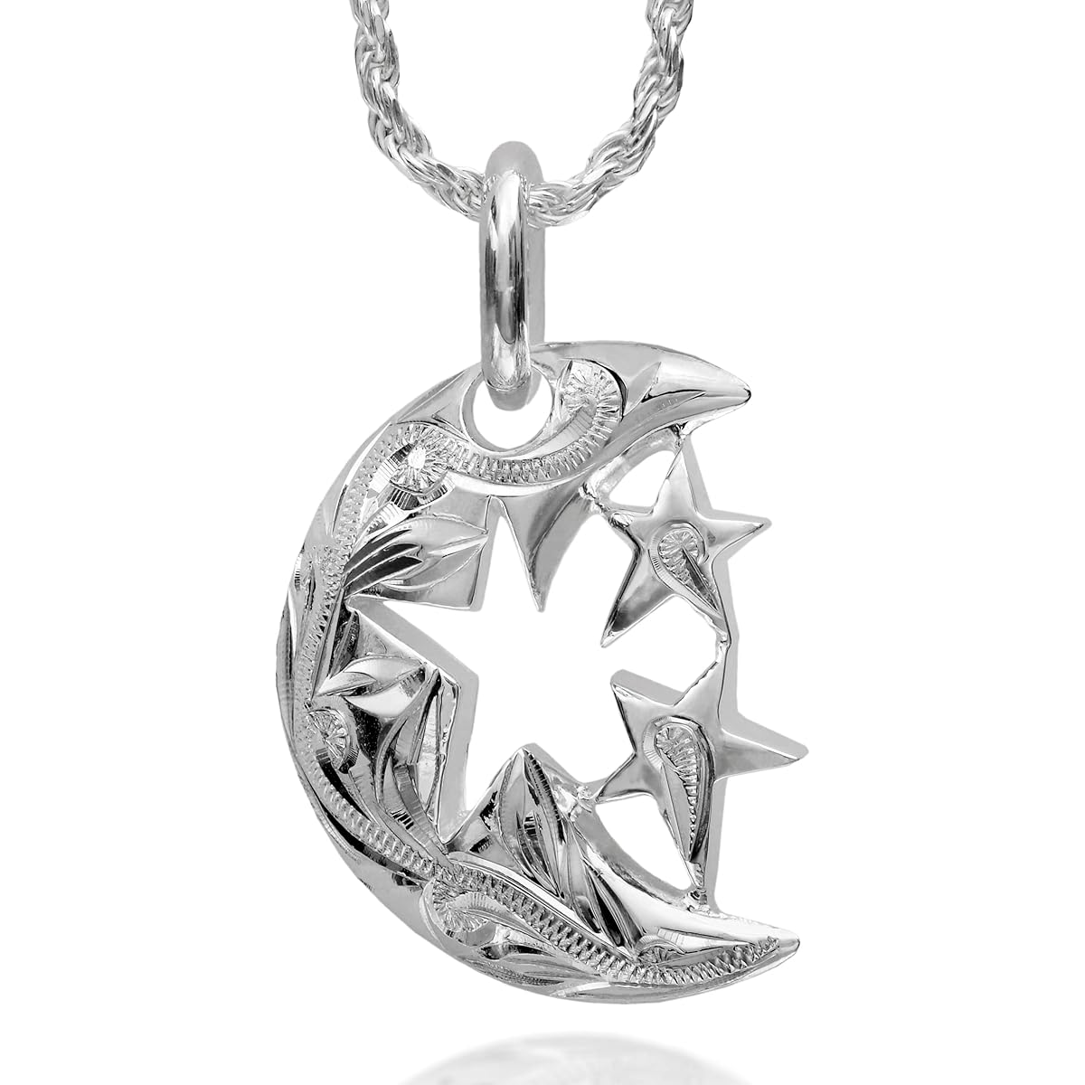 [Leilani] Hawaiian Jewelry Crescent Moon Star Pendant Necklace Men's Silver 925