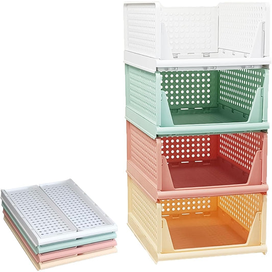 TOSHIN Costume Storage Case, Drawer, Closet Storage Case, Set of 4, Folding Storage Box, For Closets, Stackable, Storage Case, Organizing Box, Space Saving, Good Breathability, Large Capacity, Small Items, Clothes Storage, Tool Box (Set of 4, Multicolor)