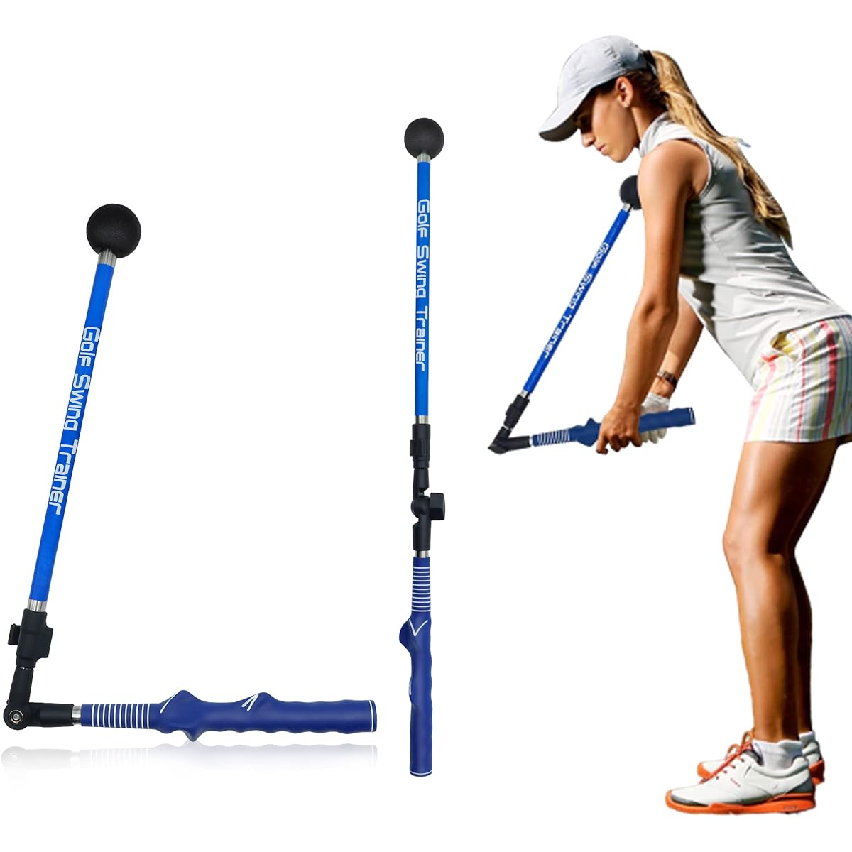 EUG-PRODUCTS Golf Practice Equipment, Golf Swing Practice Tool, Golf Aid, Swing Practice Stick, Golf Swing Trainer, Golf Practice Swing, Posture Correction, Angle Adjustable, 79cm-110cm Extendable, Foldable, Wide Angle, Beginner, Unisex, Right-handed, In