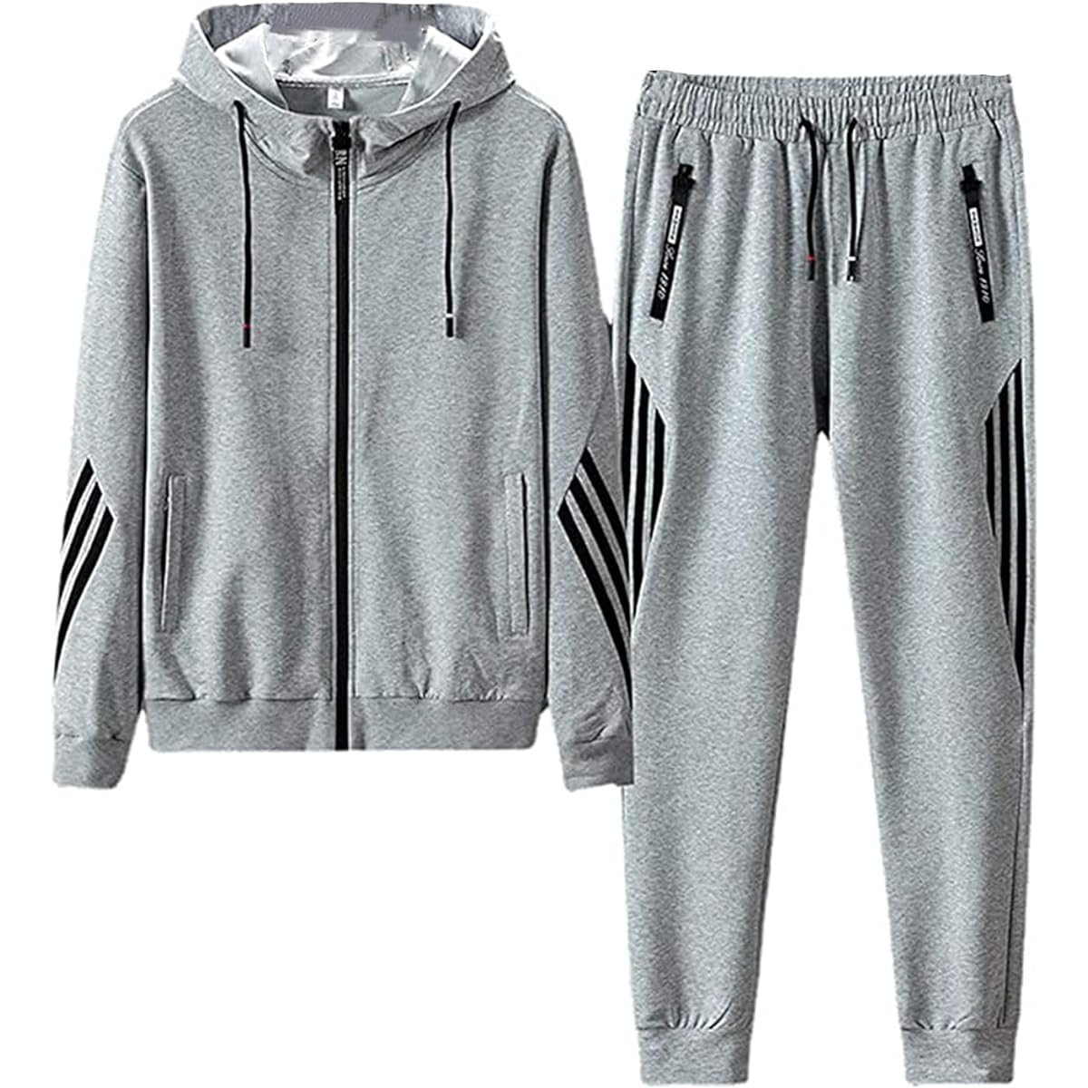[CUEPANDA] Men's Jersey Top and Bottom Set, Plain, Large Size, Hooded, Sweatshirt, Sportswear, Running Wear, Casual, Sports, Autumn/Winter