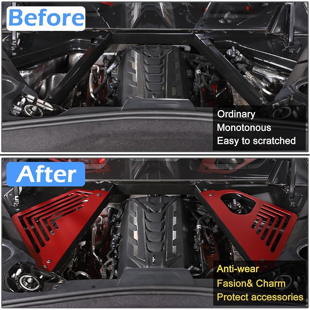 CHEAYAR Aluminum Alloy Rear Engine Cover Left and right Engine case Guard Protector Splash Shield Corvette C8 2020-2023 Compatible Engine Bay Panel Cover C8 Accessories (Red)