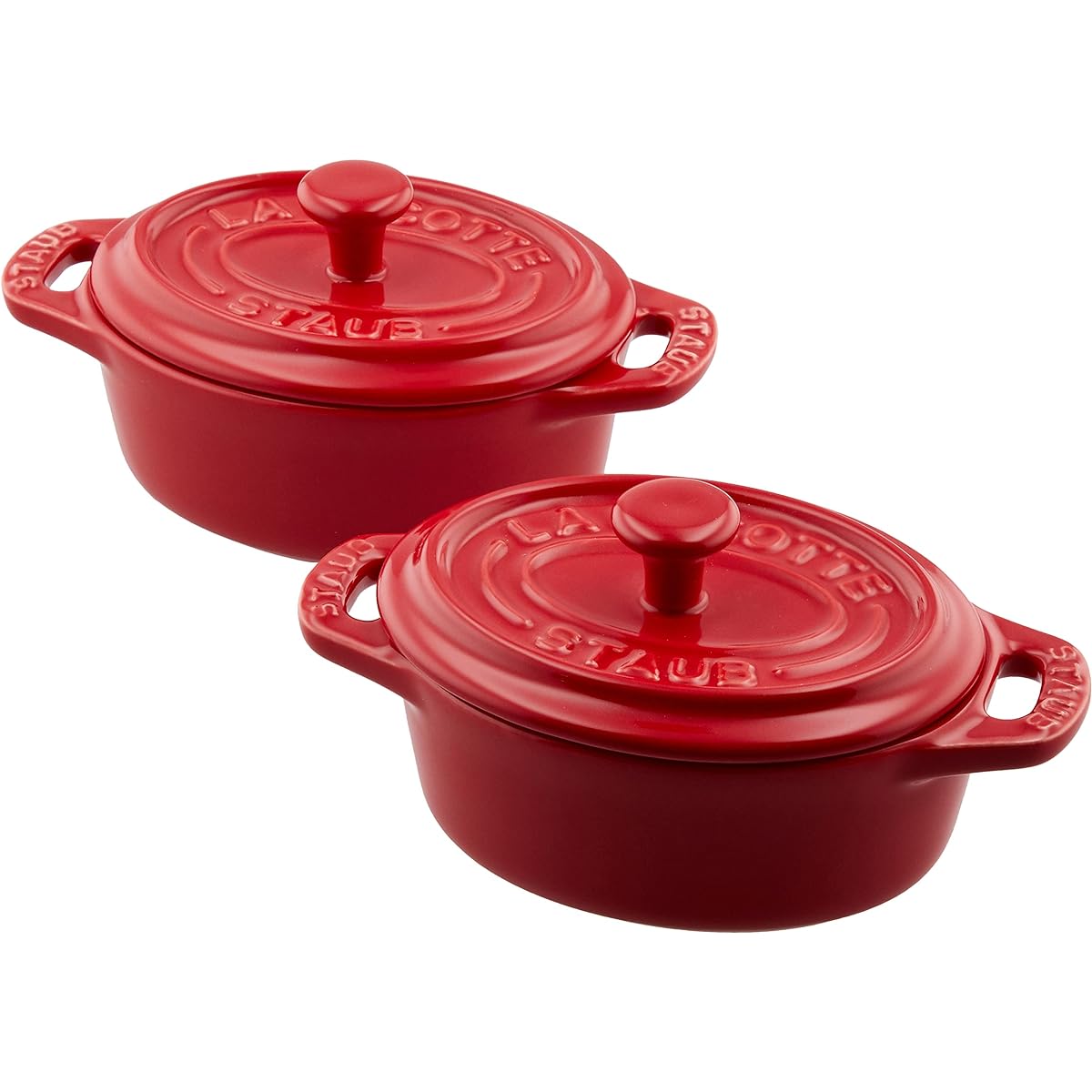 staub "Ceramic Oval Mini Cocotte Pair Cherry 11cm Set of 2" Heat Resistant Storage Container Microwave Safe [Authorized Japanese Product] Ceramic Cocotte Oval 40511-869