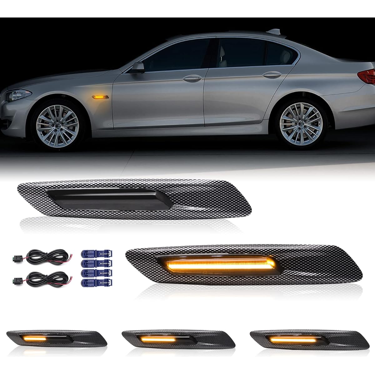 MyNOWAY Front sequential LED Winker light exchange 5 Series F10 F10 F10 F10 F11 LCI 528i 535i 550i Sedan 2010-2013 Switchback Amber Dynamic Indicator Side Marker Lump 3D Carbon