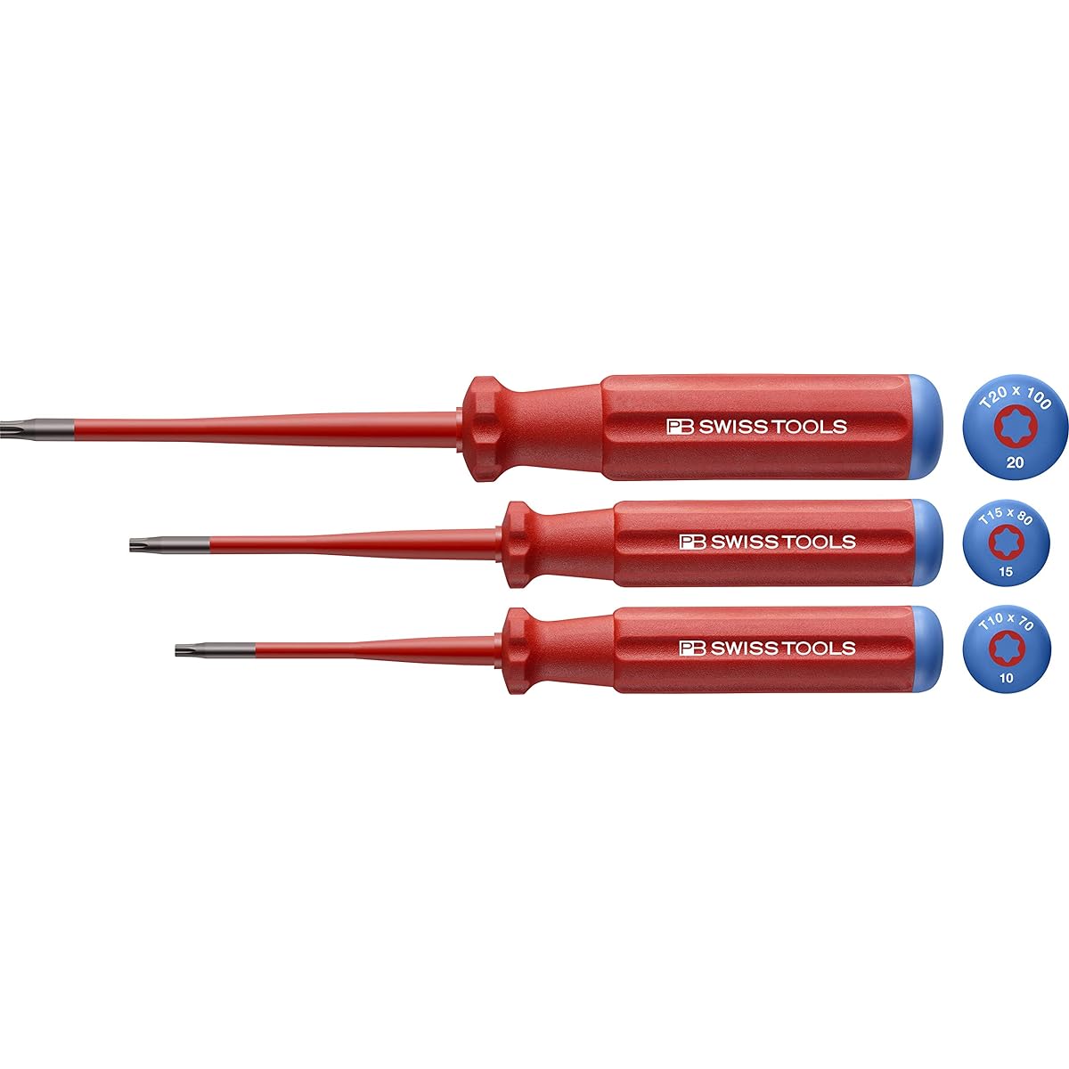 PB SWISS TOOLS 3 Piece Set Swiss Grip Classic Handle Type Insulated Hexalobe Driver Set Slim Tip Shape 5549.SL