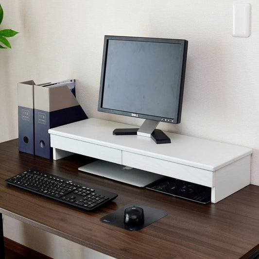 [Yamazen] Monitor stand, 2 drawers (compatible with A4 clear files), computer stand, display stand, desk stand, width 78 x depth 26 x height 13.5 cm, finished product, Woody white DTS-H8025(WWH) Telework