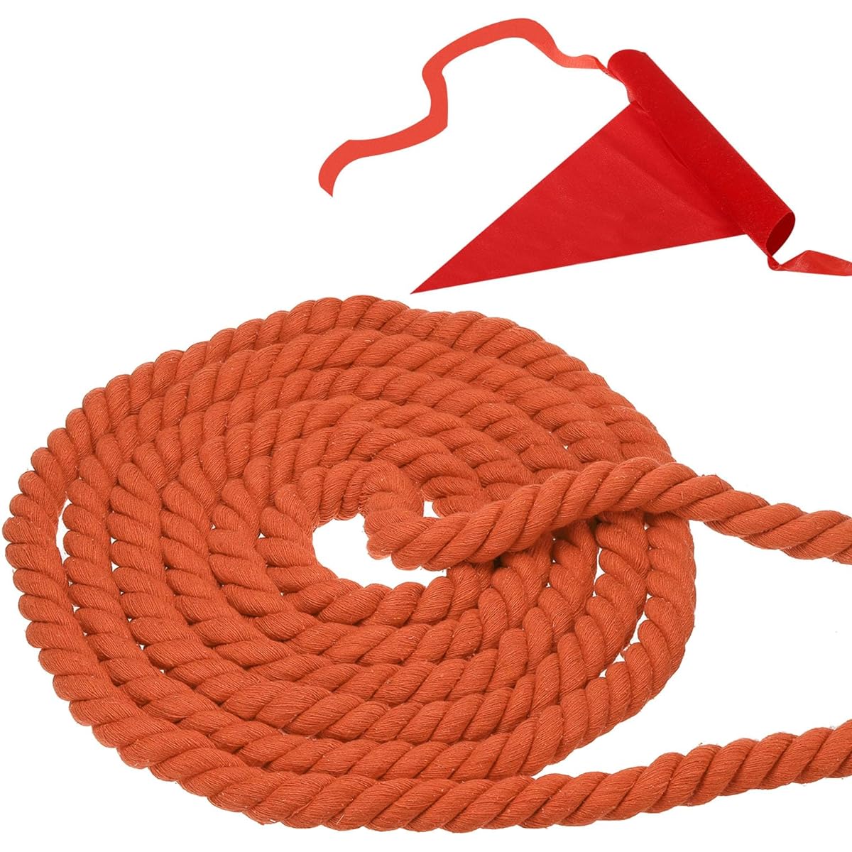 PATIKIL 25 Feet Tug of War Rope for Adults and Teens, 3 Braided Natural Cotton Rope with Orange Flag for Garden Games and Team Building Activities