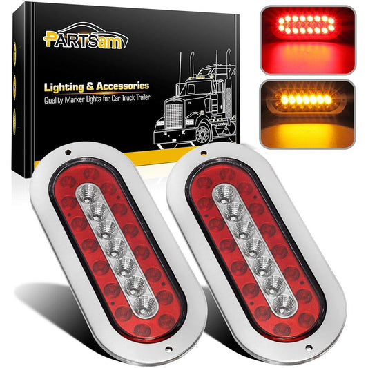 PARTSAM 2 6.5 inch elliptical LED Trailer Tail Tail Light Incorators 23 LED Flange Mount Combo Red Stop Turning Tail Running Tail Light Amber Parking Injikator Light Reflectors with Reflectors