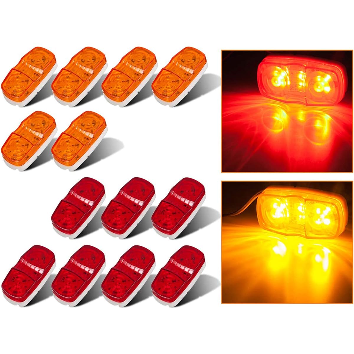 LIMICAR Trailer Marker LED Light Double Bulls Ai LED Trailer and Side Marker Light Red 7 + Amber 12LED Light Trailer Side Marker LED Light Truck