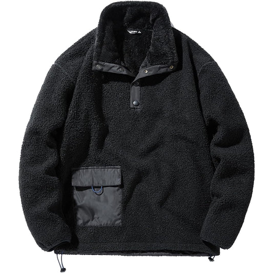 [Manatsulife] Men's Tops Parka Pullover Sweatshirt Fleece Jacket Boa Fleece Standing Collar Fluffy Large Size Plain Thick Cold Protection Thermal Windproof Anti-Static Warm Winter Clothes 2261