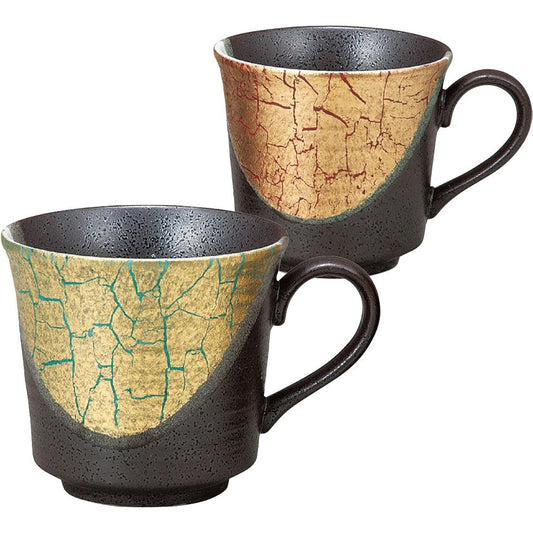 Masamine Ino Kutani ware pair mug gold leaf K8-932