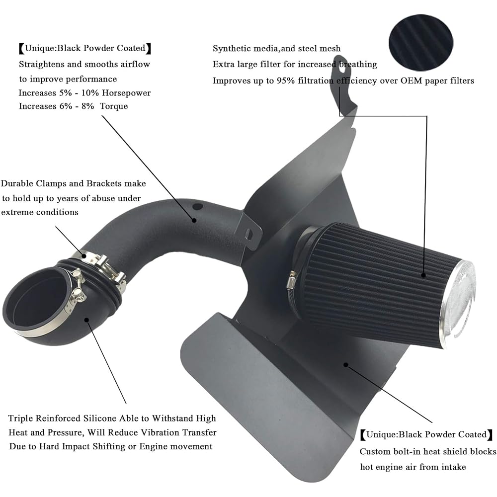 4 -inch Intake Pipe Perfit FORMANCE Cold Air Intake Intr what Kit Filter with Filter 2005 2006 2007 Dodge Lamb 2500 3500 5.9L L6 Turbo Diesel (Black Tube & Black Filter)