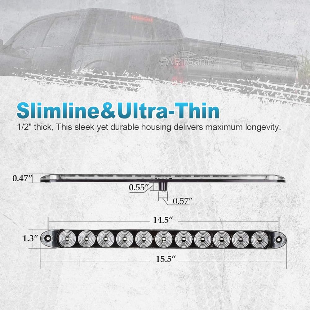 PARTSAM Clear Lens 2 pieces 15 inch red 11 LED Flange mount truck RV Stop Win Car Tail Lamp 3 Brake Light Bar Warning Light ID Bar