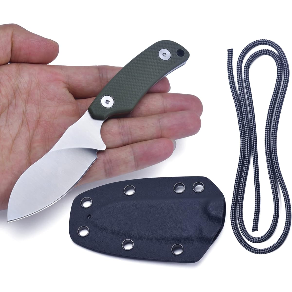 JPCRMOV Sheath Knife, Neck Knife, Survival Knife, Camping Knife, Outdoor Knife, Full Tang Construction, Sharp, Stainless Steel 440C, Climbing, Hunting, Bushcraft, Scabbard + Paracord Included