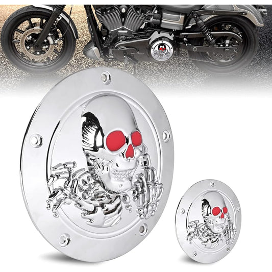Harley Softail Derby Cover Sresk 3D Skull 5 Hole Derby Timer Engine Timing Cover Point Cover for Harley 1999-2014 Big Twin Cam EVO Touring Road King Electra Glide FLHR FLHX FXST Dyna (Chrome R)