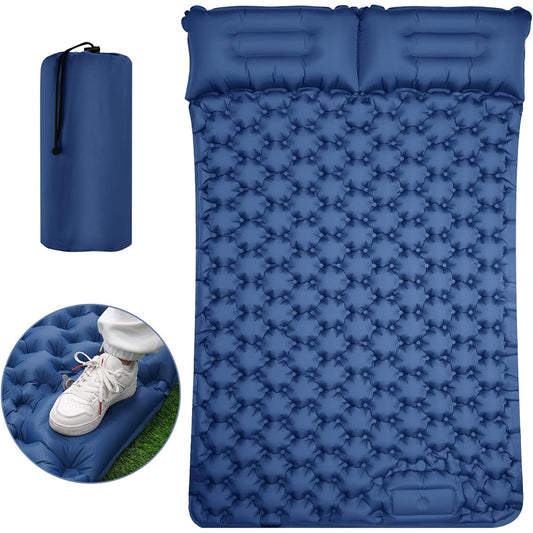 LAMA Camping Mat, Foot Pump [Repair Patch Included] Easy Storage, Compact, Convenient to Carry, Car Sleeping Mat, 9cm Thick, Waterproof Air Mat, Double Outdoor Tent (Green)