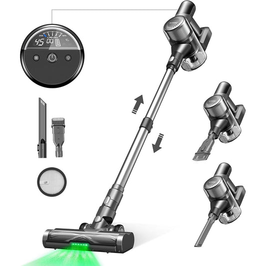 Ultenic Vacuum Cleaner, Cordless, 30Kpa, Strong Suction, Stick Cleaner, Cyclone, LED Display, No Hair Tangle, Lightweight, Rechargeable, Multi-filtration, Removable Battery, For Handy/Stick Vacuum Cleaner, Wall Mounted Storage, Quiet, Includes LED Light,