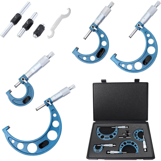 RUITOOL external micrometer set 0-4 inch range 0.00 inch range Ratchetstop with a craftsman with a crafted micrometer Precision ball Micrometer tool 4 pieces