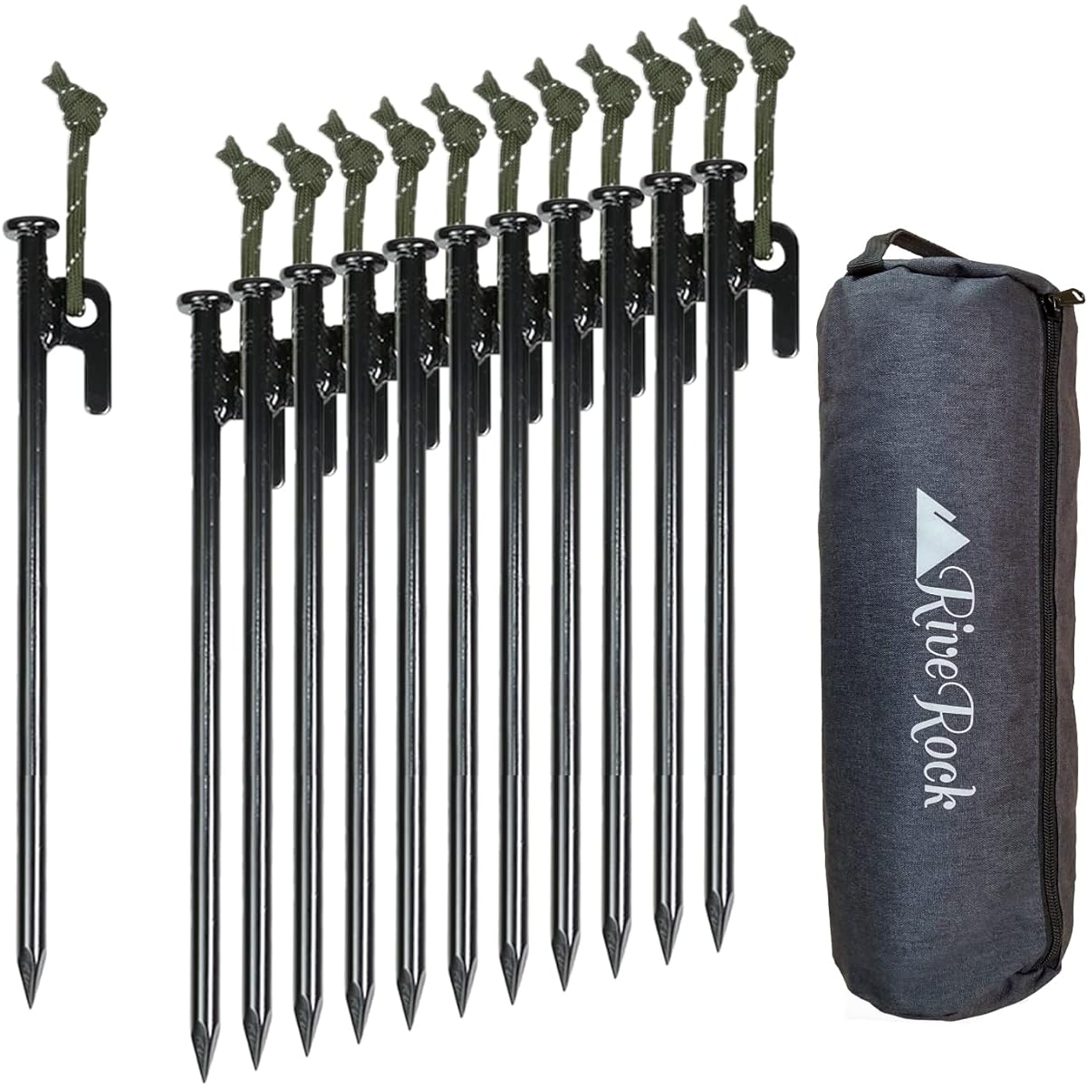 RiveRock 20cm Peg Storage Back Tent Tarp Steel Peg Reflective Rope