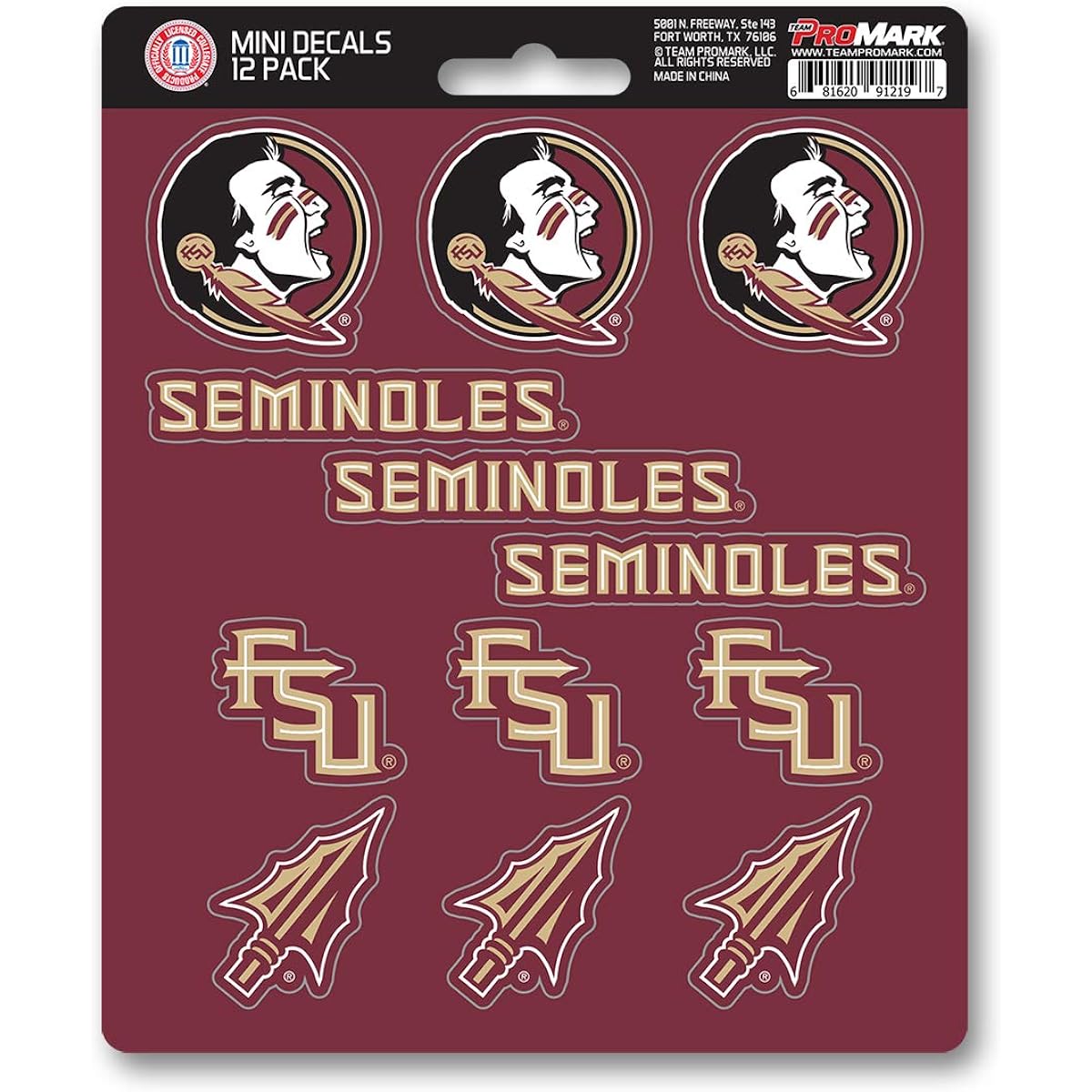 Team PROMARK FLORIDA State SEMINOLES Decal Set Mini 12 Pack