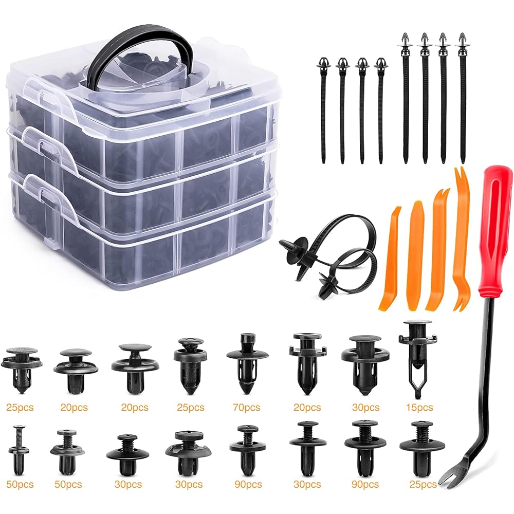 GOOACC 635 Pcs Car Push Retainer Clips Auto Fasteners Assortment - 16 Most Used Sizes Nylon Bumper Fender Rivets 10 Zip Ties Fastener Removal Tool