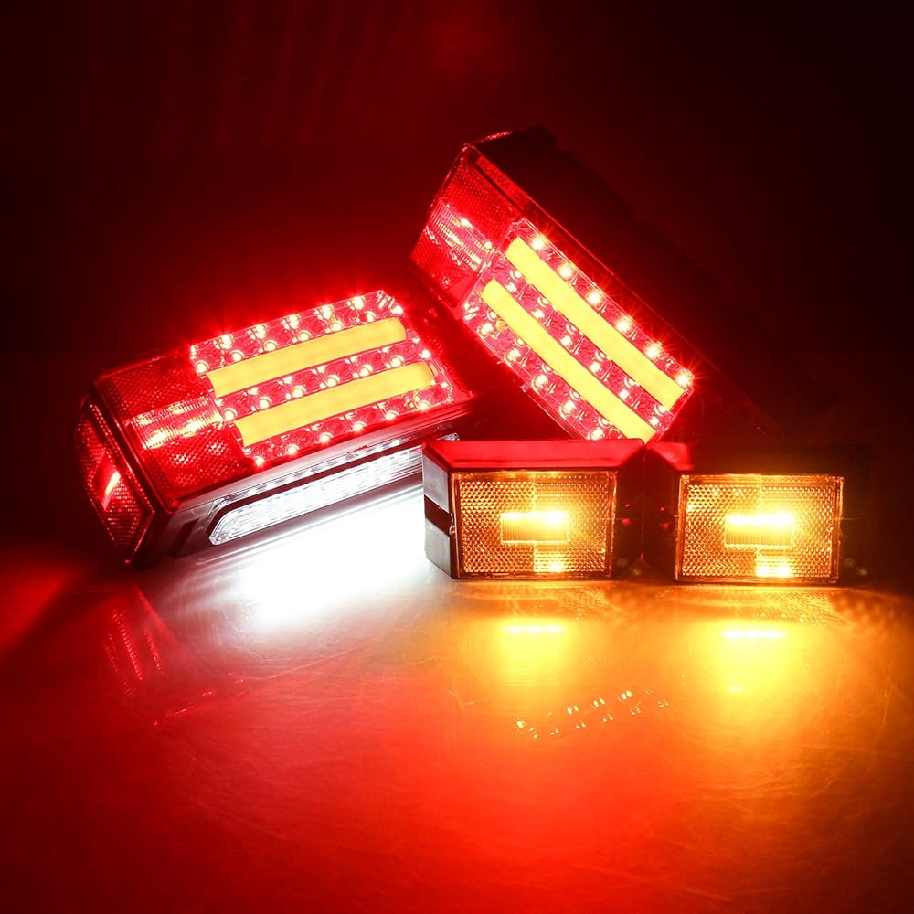2019 New Submersible LED Trailer Light Kit, Super Bright Brake Stop Turn Tail License Lights for Camper Truck RV Boat Snowmobile Under 80" Inch
