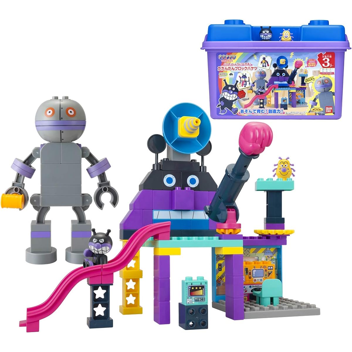 BANDAI Anpanman Make a Baikin Jo too! Dadandan Block Bucket Multicolor