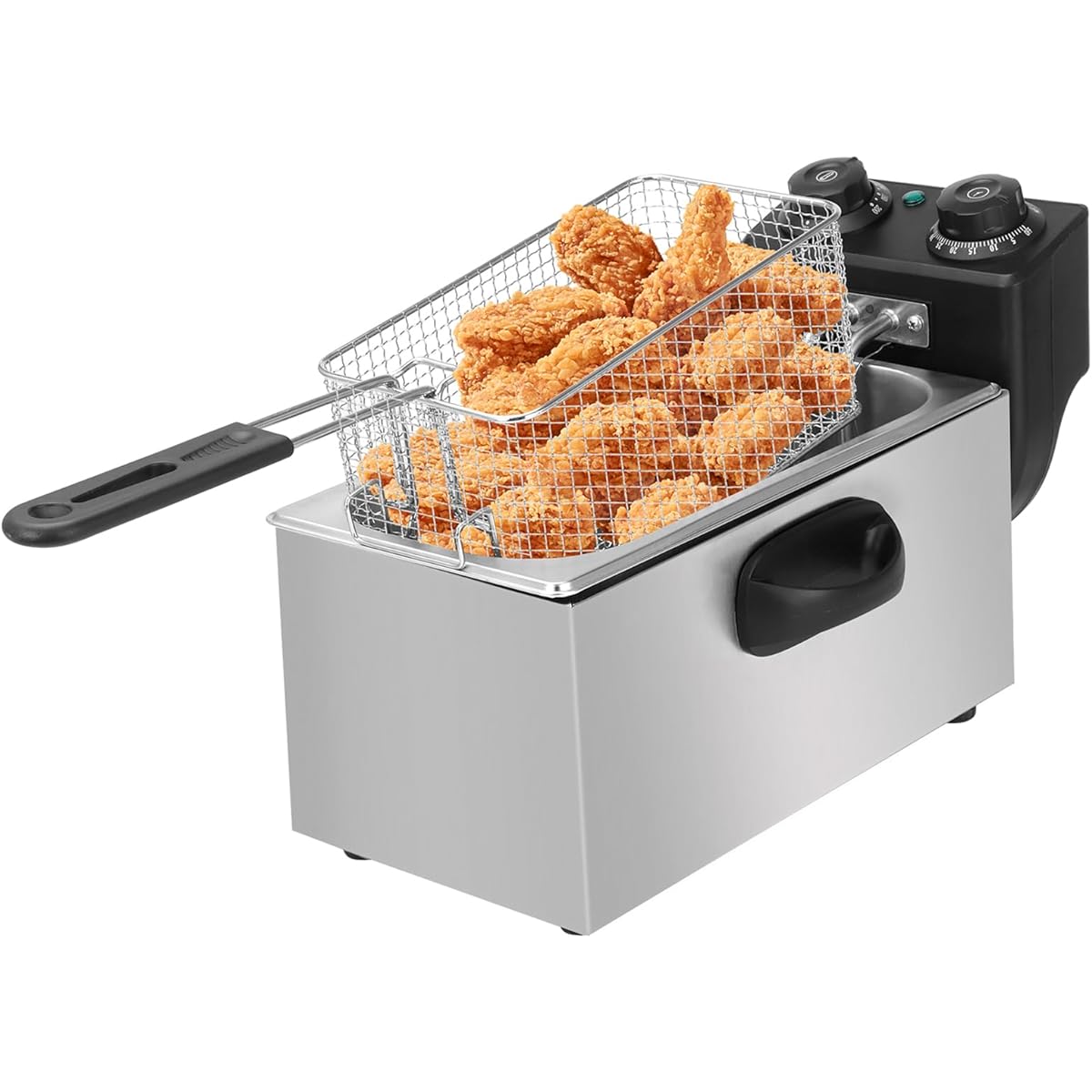 EC Hometec Electric Fryer 4L with Timer Fryer Stainless Steel 60-200℃ Temperature Adjustment Tabletop Fryer for Home and Commercial Use For Kushikatsu, Fried Food, Tempura, etc.